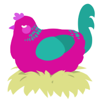 A fuchsia and turquoise chicken with a neck-band pattern