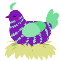 A violet and spring chicken with a bar pattern