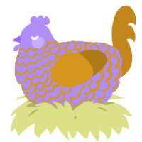 A lilac and ochre chicken with a lace pattern