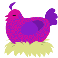Violet, a fuchsia and violet chicken with a double-lace pattern