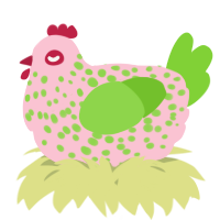 A rose and grass chicken with a speckle pattern