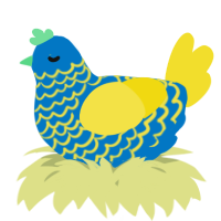 A sapphire and yellow chicken with a lace pattern
