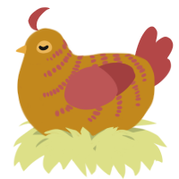 A ochre and red chicken with a half-bar pattern
