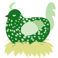 Broccoli, a leaf and gluppy chicken with a speckle pattern