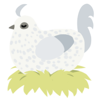 Speck, a white and mist chicken with a speckle pattern