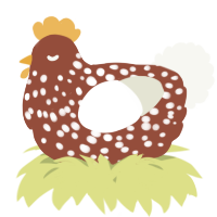 A russet and white chicken with a speckle pattern