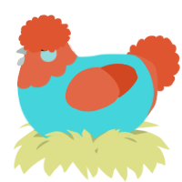 A aqua and vermilion chicken with a head pattern