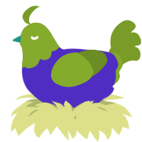 A indigo and chartreuse chicken with a head pattern