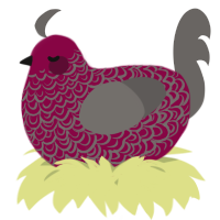 A maroon and grey chicken with a double-lace pattern
