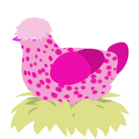 A pink and fuchsia chicken with a speckle pattern