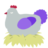 A silver and blurple chicken