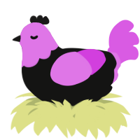 A black and orchid chicken with a head pattern