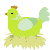 A lime and gluppy chicken with a neck-speckle pattern