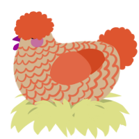 A beige and vermilion chicken with a lace pattern