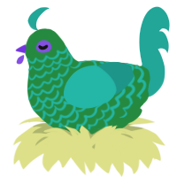 A viridian and turquoise chicken with a lace pattern