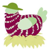A maroon and gluppy chicken with a bar pattern