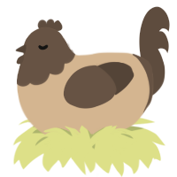 A beige and bark chicken with a head pattern