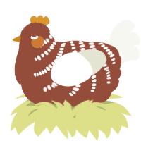 A russet and white chicken with a half-bar pattern