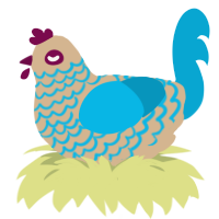 Todd, a beige and cerulean chicken with a lace pattern