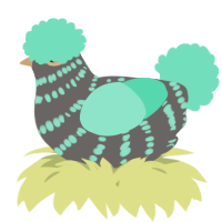 A grey and mint chicken with a bar pattern