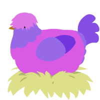 A orchid and blurple chicken with a head pattern