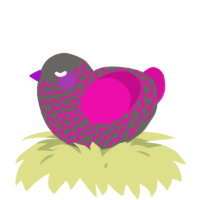 A grey and fuchsia chicken with a lace pattern