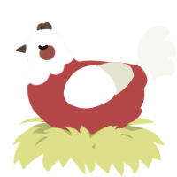 A red and white chicken with a head pattern