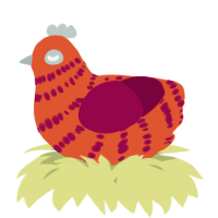 A vermilion and maroon chicken with a bar pattern