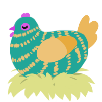 A turquoise and honey chicken with a bar pattern