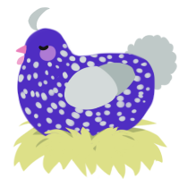 A indigo and silver chicken with a speckle pattern
