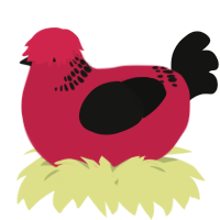 A crimson and black chicken with a neck-band pattern