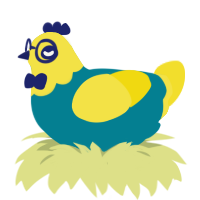 Jeff, a sea and yellow chicken with a head pattern