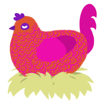 A vermilion and fuchsia chicken with a double-lace pattern
