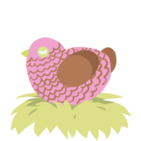 A pink and brown chicken with a lace pattern