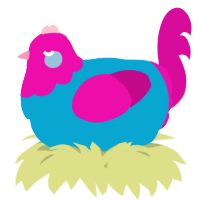 A cerulean and fuchsia chicken with a head pattern