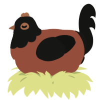 A russet and black chicken with a head pattern