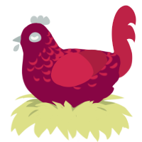 A maroon and crimson chicken with a half-lace pattern