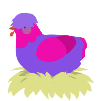 A blurple and fuchsia chicken with a head pattern