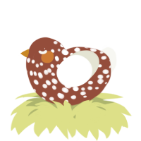 A russet and white chicken with a speckle pattern
