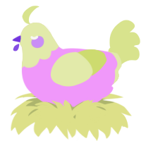 A lavender and lemon chicken with a head pattern