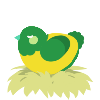 A yellow and viridian chicken with a head pattern