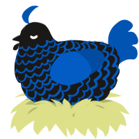 A sable and ultramarine chicken with a lace pattern