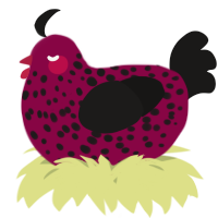 A maroon and sable chicken with a speckle pattern