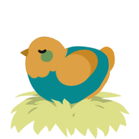 A teal and orange chicken with a head pattern
