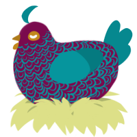 A wine and teal chicken with a double-lace pattern