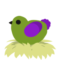 A chartreuse and violet chicken