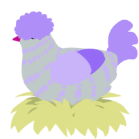 A silver and lilac chicken with a bar pattern