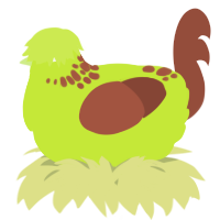 A lime and russet chicken with a neck-speckle pattern