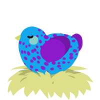 A sky and violet chicken with a speckle pattern
