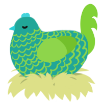 A turquoise and grass chicken with a lace pattern